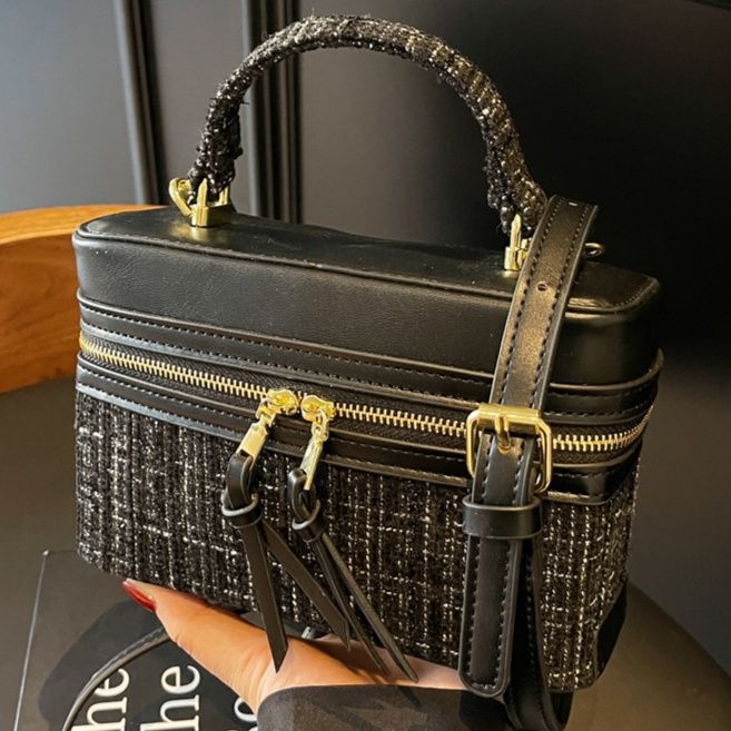 ミニバッグ ツイード切替バニティ型ハンドバッグ