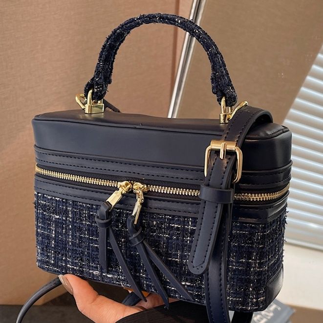 ミニバッグ ツイード切替バニティ型ハンドバッグ