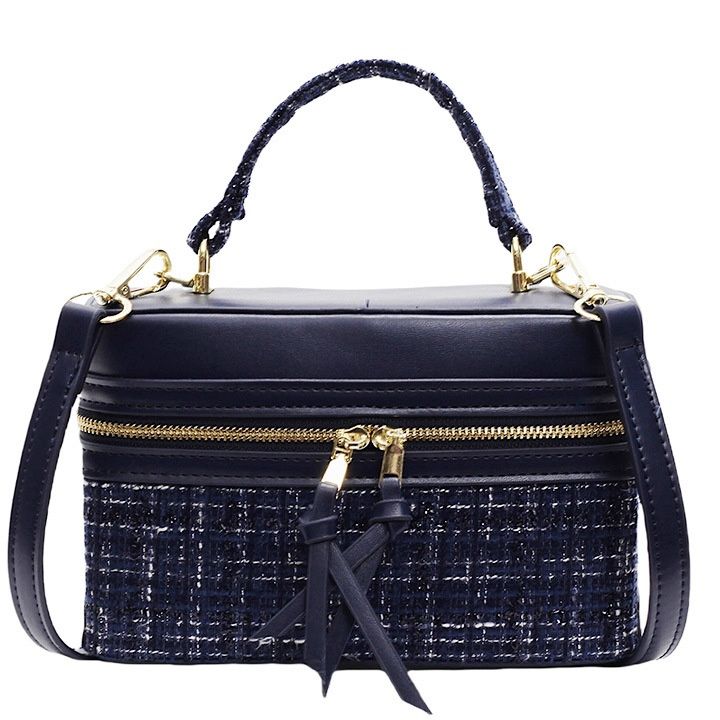 ミニバッグ ツイード切替バニティ型ハンドバッグ