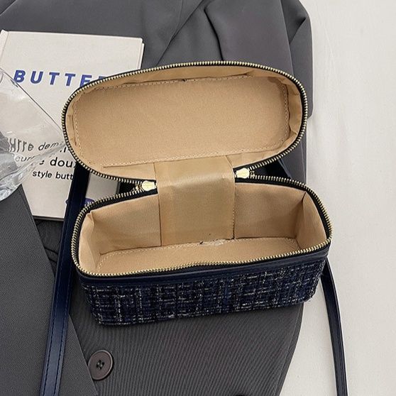 ミニバッグ ツイード切替バニティ型ハンドバッグ