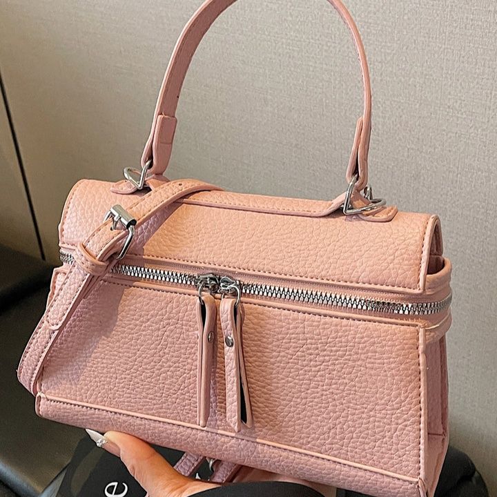 ミニバッグ 型押し加工ハンドルレザー調スクエアミニバッグ