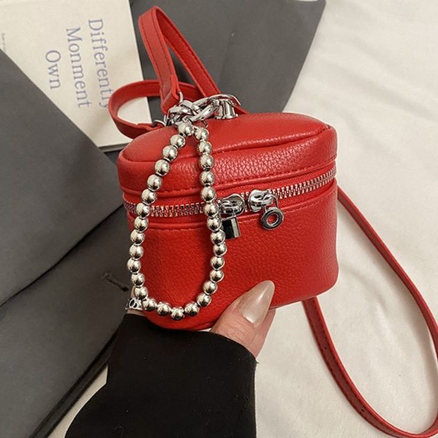 円筒型ミニバッグ レディース 斜めがけ 上品チェーン付き