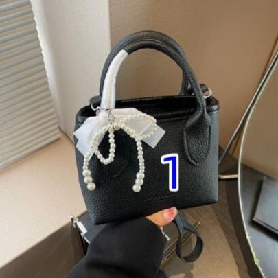 ミニバッグ パール装飾リボン付きレディースミニハンドバッグ