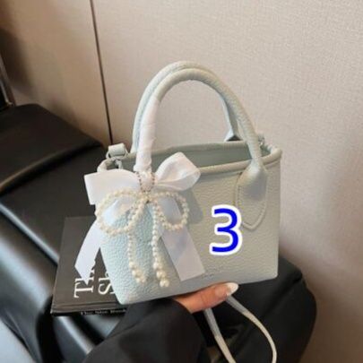 ミニバッグ パール装飾リボン付きレディースミニハンドバッグ