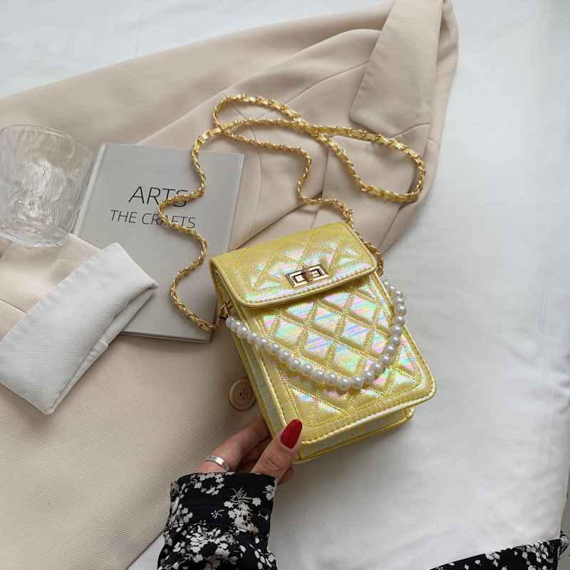 ミニバッグ レディース 韓国風 キルティング 真珠チェーン付き 肩掛け