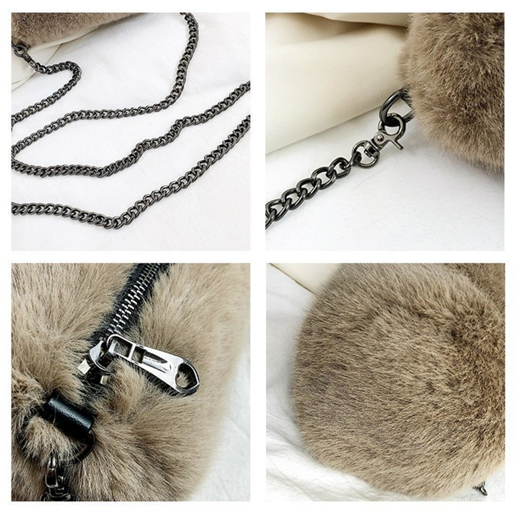 ふわふわエコファーチェーン付きショルダーミニバッグ