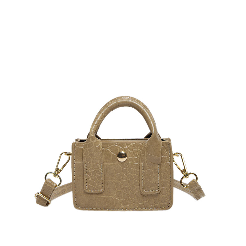 ミニバッグ クロコ型押しハンドル付き二層式ミニバッグ