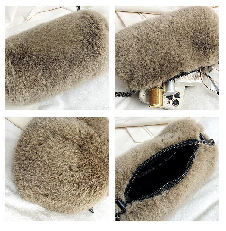 ふわふわエコファーチェーン付きショルダーミニバッグ