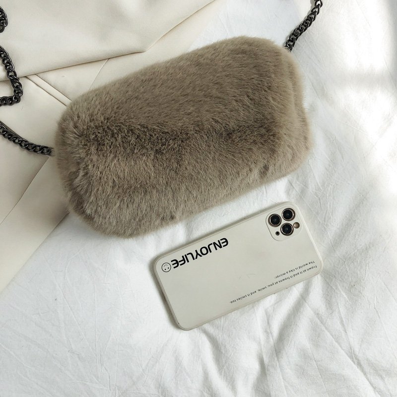 ふわふわエコファーチェーン付きショルダーミニバッグ