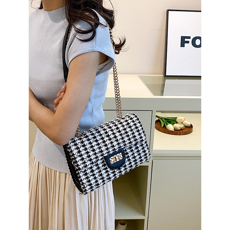 ミニバッグ 千鳥格子柄ミニショルダーバッグ レディース チェーンストラップ付き