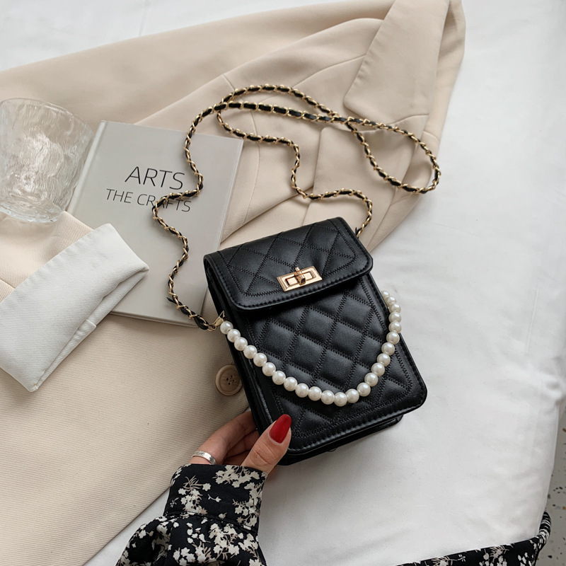 ミニバッグ レディース 韓国風 キルティング 真珠チェーン付き 肩掛け