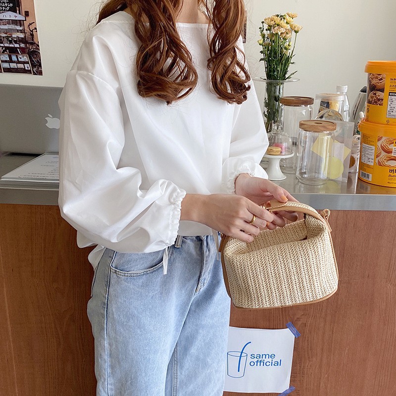 ミニバッグ ナチュラル編み込み持ち手ミニバッグ