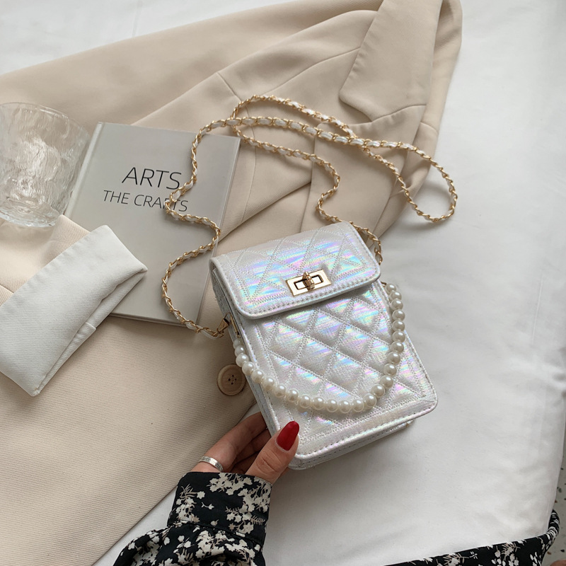 ミニバッグ レディース 韓国風 キルティング 真珠チェーン付き 肩掛け