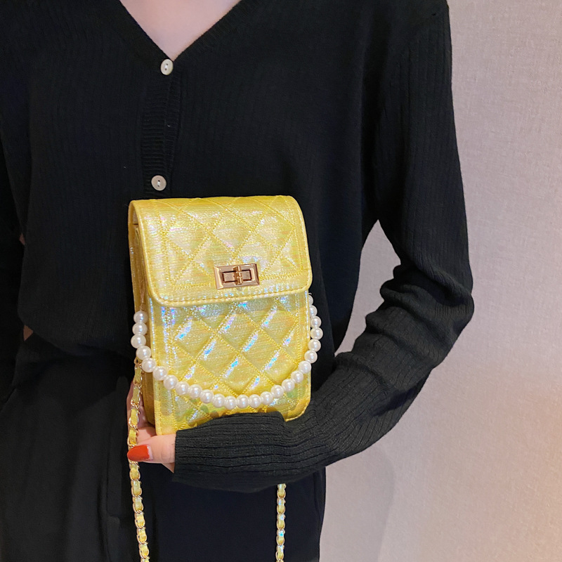 ミニバッグ レディース 韓国風 キルティング 真珠チェーン付き 肩掛け