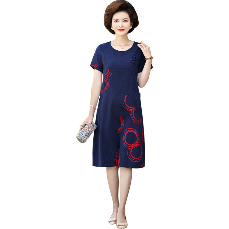 パーティードレス 円形刺繍デザイン半袖ワンピース