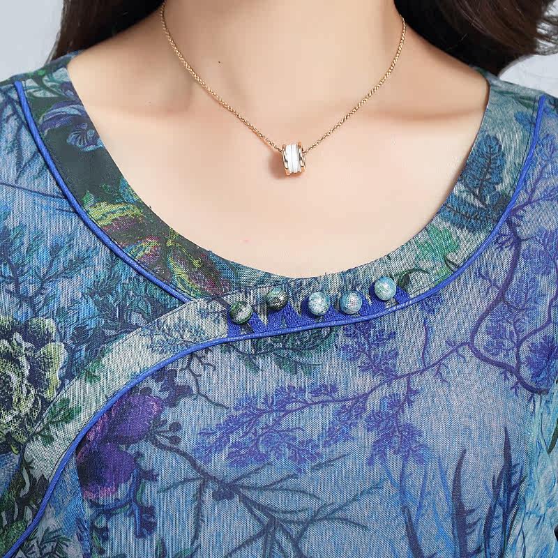 パーティードレス 花柄透け感シフォン半袖膝丈ワンピース