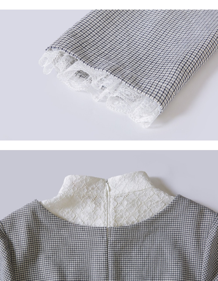 パーティードレス レース襟付きクラシカル長袖ミディ丈ワンピース