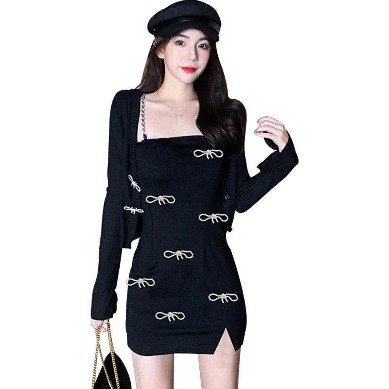 パーティードレス リボンモチーフ長袖ミニ丈パーティードレス