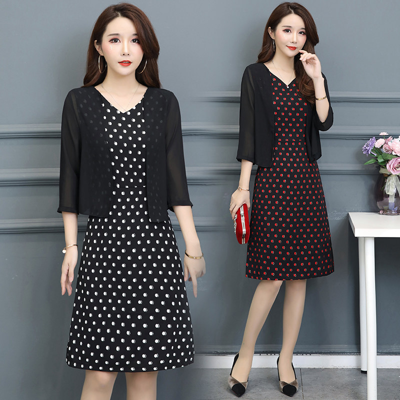 パーティードレス 水玉模様のシフォンジャケット付きワンピース