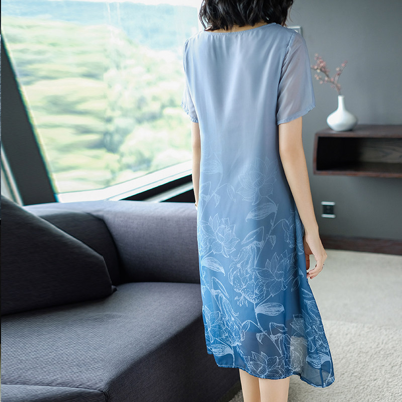 パーティードレス 花柄刺繍シフォン袖切替ゆったりシルエットワンピース