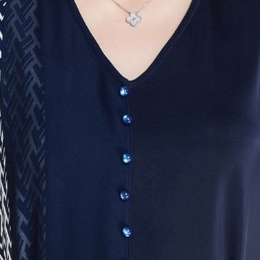 パーティードレス 幾何学柄切替え半袖ウエストリボンワンピース