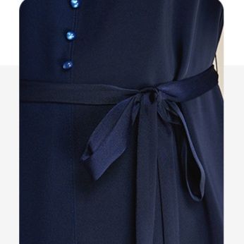 パーティードレス 幾何学柄切替え半袖ウエストリボンワンピース