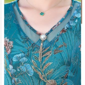 パーティードレス 花柄刺繍レース半袖ミディ丈ワンピース