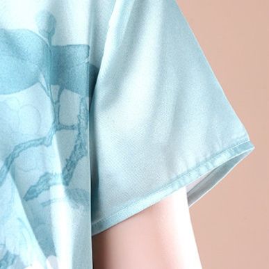 パーティードレス 花鳥柄チャイナ風半袖膝丈ワンピース