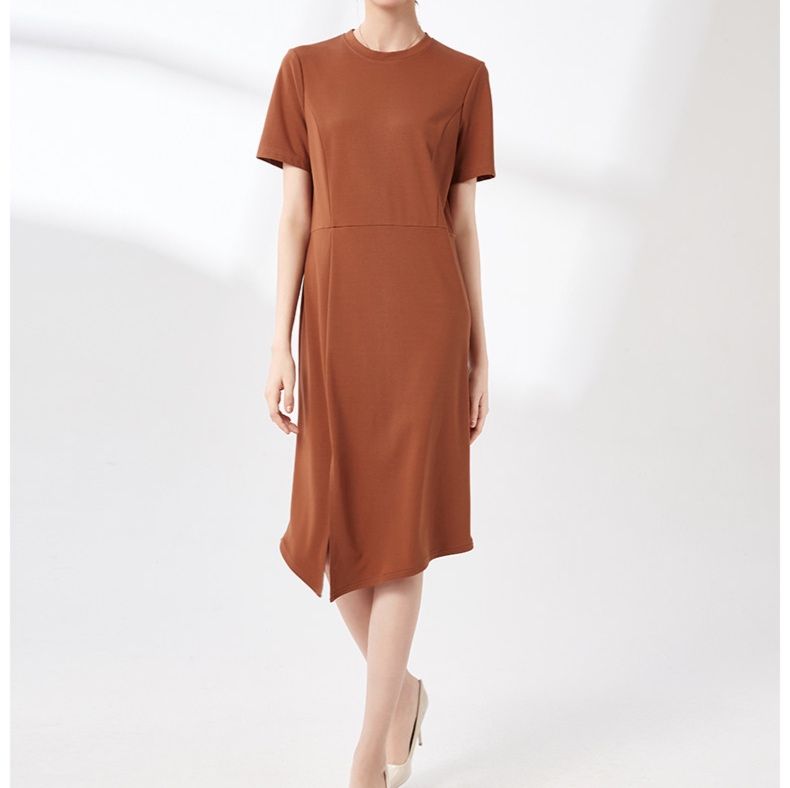 パーティードレス アシンメトリー裾デザイン半袖ワンピース