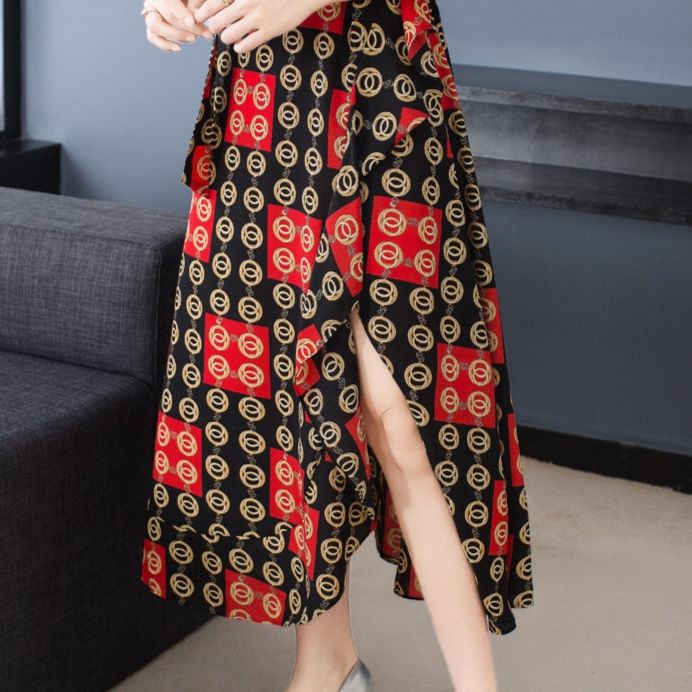 パーティードレス 幾何学模様エレガント五分袖ロング丈ワンピース