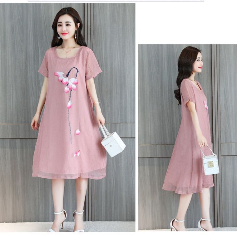 パーティードレス 花びら舞う蝶モチーフ刺繍入り半袖ワンピース