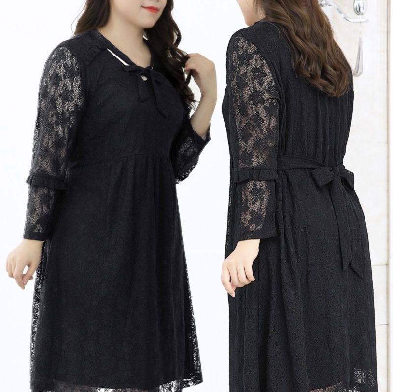 パーティードレス 総レース襟リボン付きバックリボンベルトワンピース