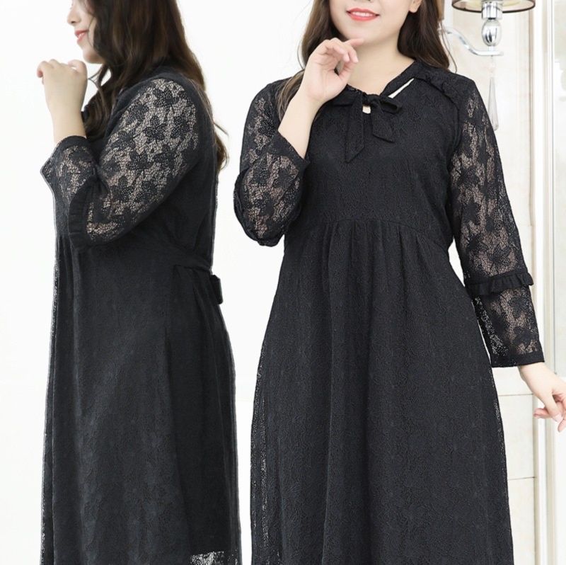 パーティードレス 総レース襟リボン付きバックリボンベルトワンピース