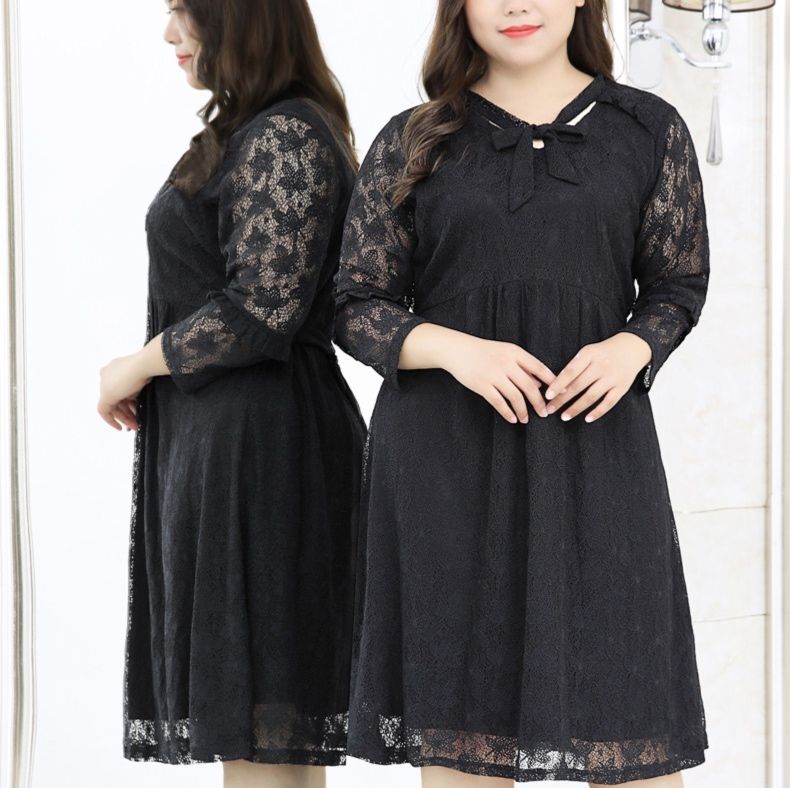 パーティードレス 総レース襟リボン付きバックリボンベルトワンピース