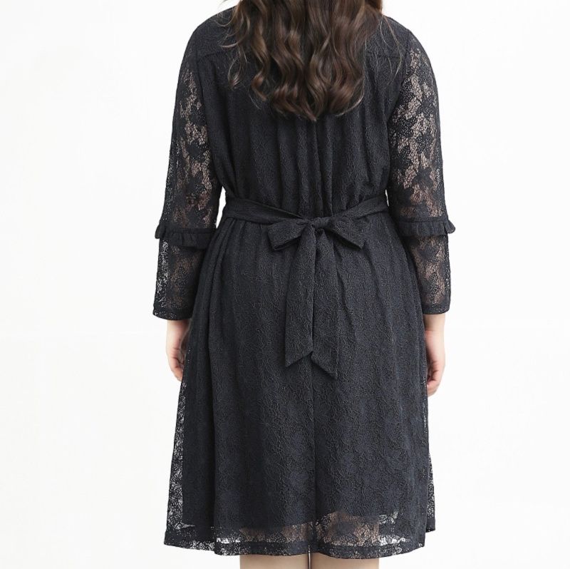 パーティードレス 総レース襟リボン付きバックリボンベルトワンピース