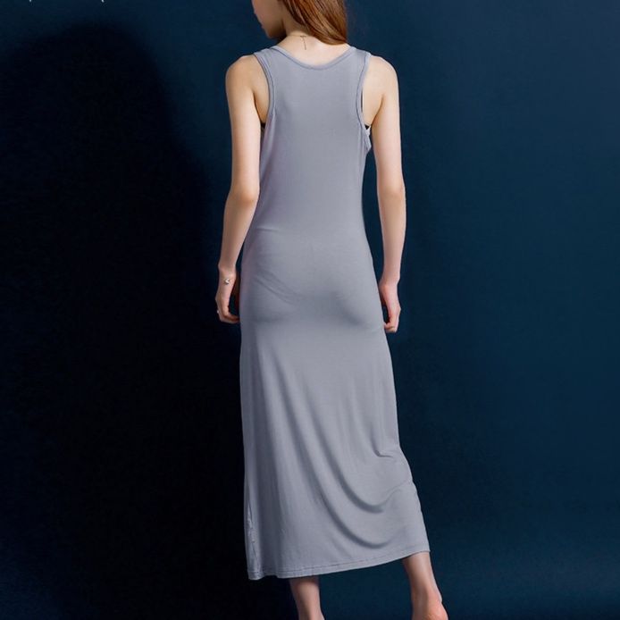 パーティードレス 胸ポケット付きノースリーブタイトミディ丈ワンピース