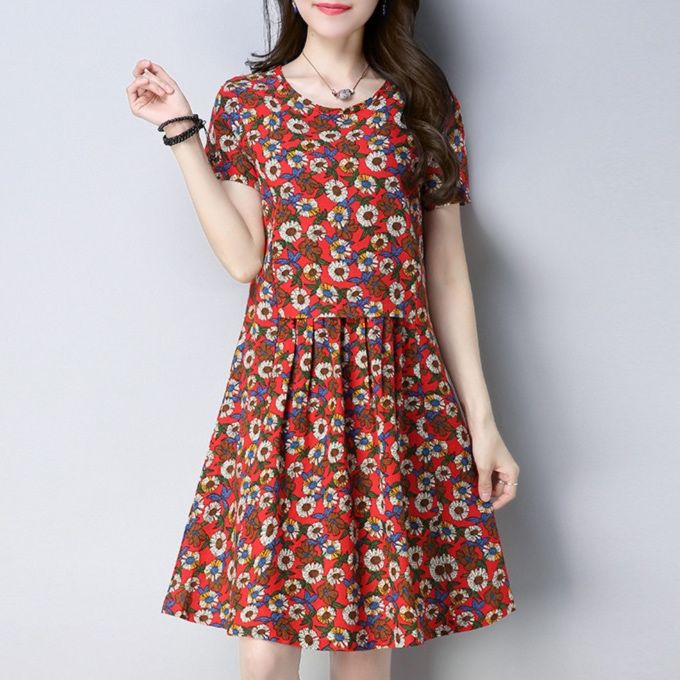 パーティードレス 華やか小花柄半袖フレアワンピース