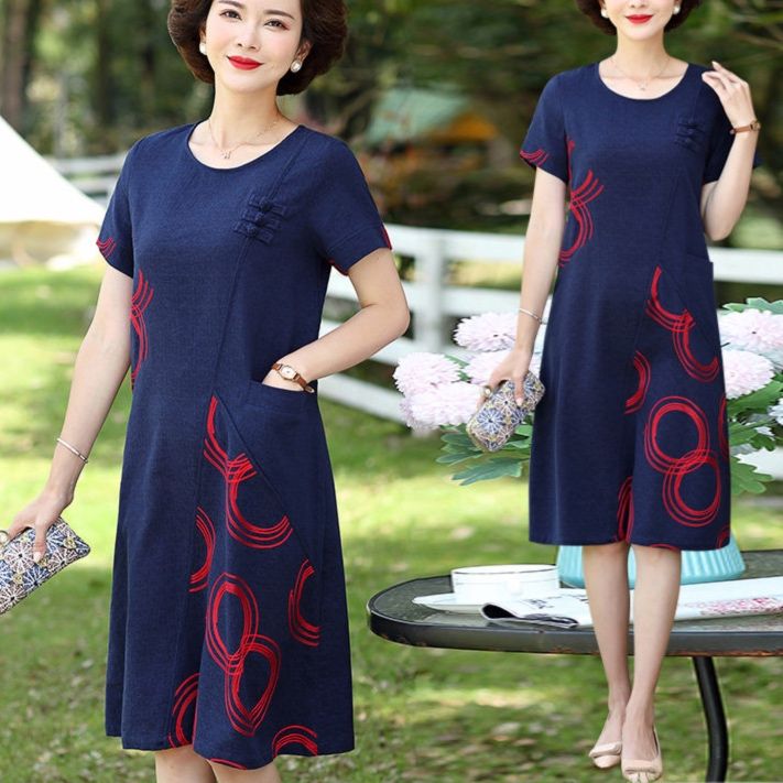 パーティードレス 円形刺繍デザイン半袖ワンピース