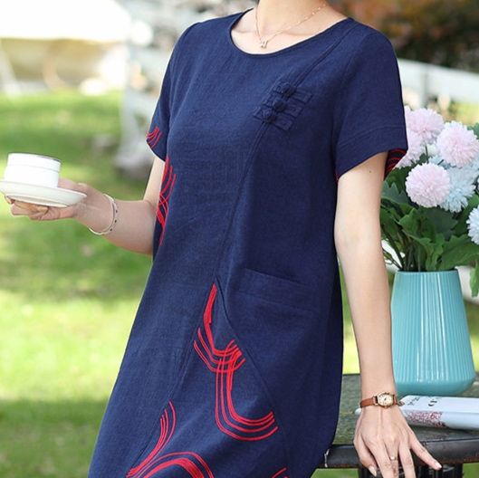 パーティードレス 円形刺繍デザイン半袖ワンピース