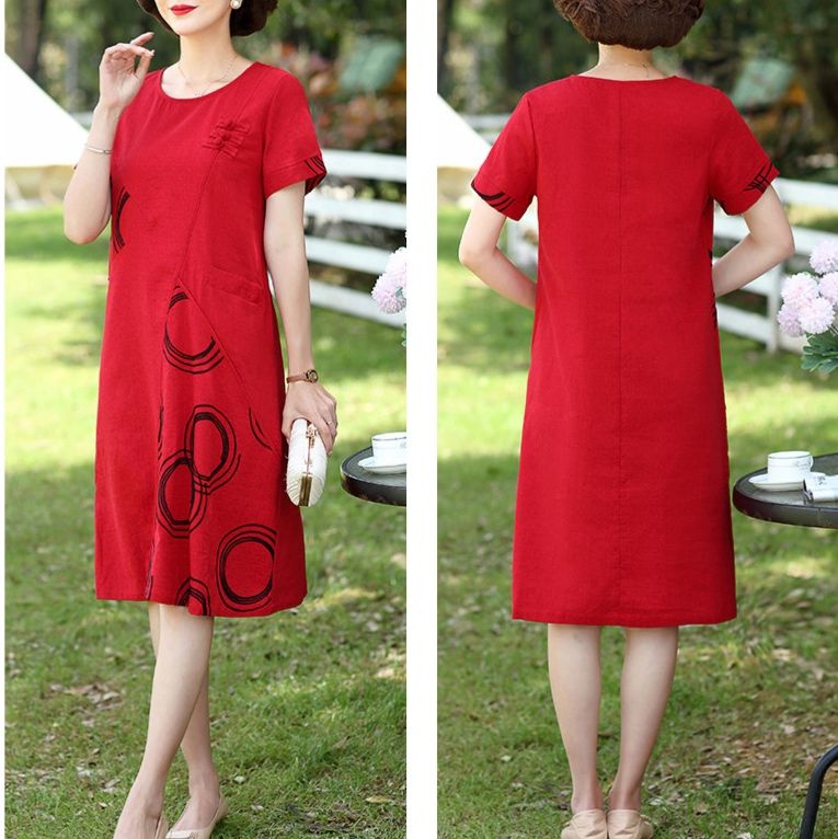 パーティードレス 円形刺繍デザイン半袖ワンピース