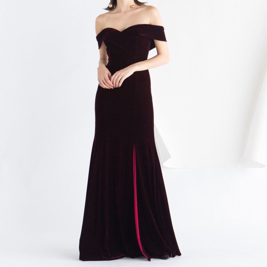 パーティードレス オフショルダーベルベット素材マーメイドロングワンピース