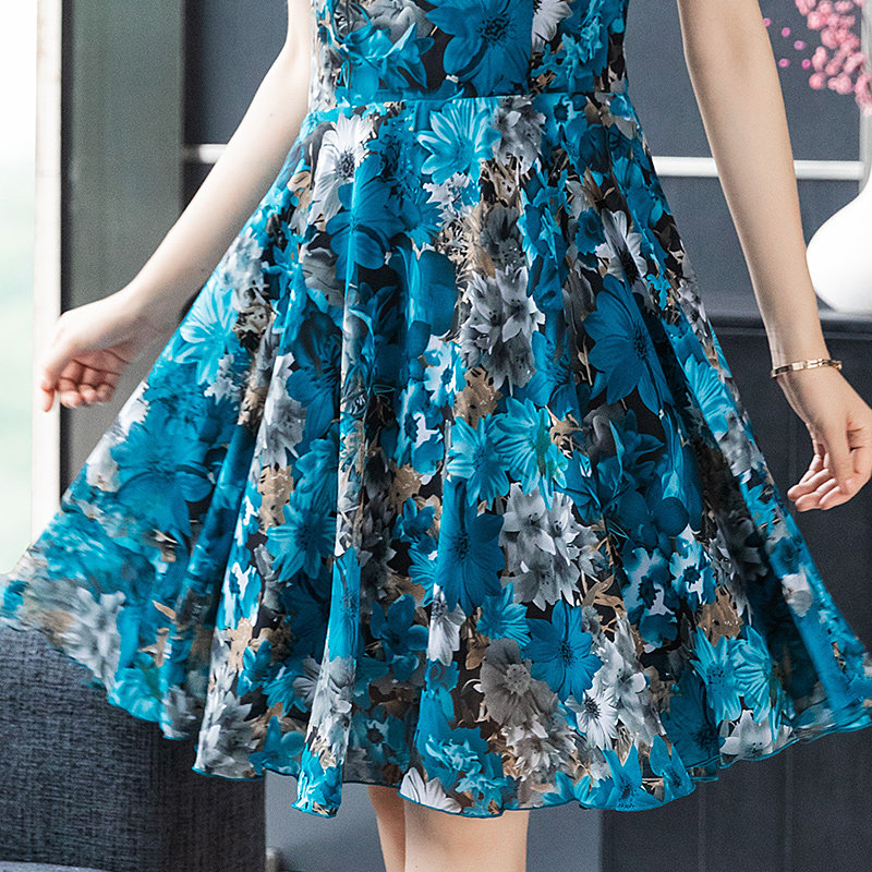 パーティードレス 花柄刺繍パフスリーブ裾広がりワンピース