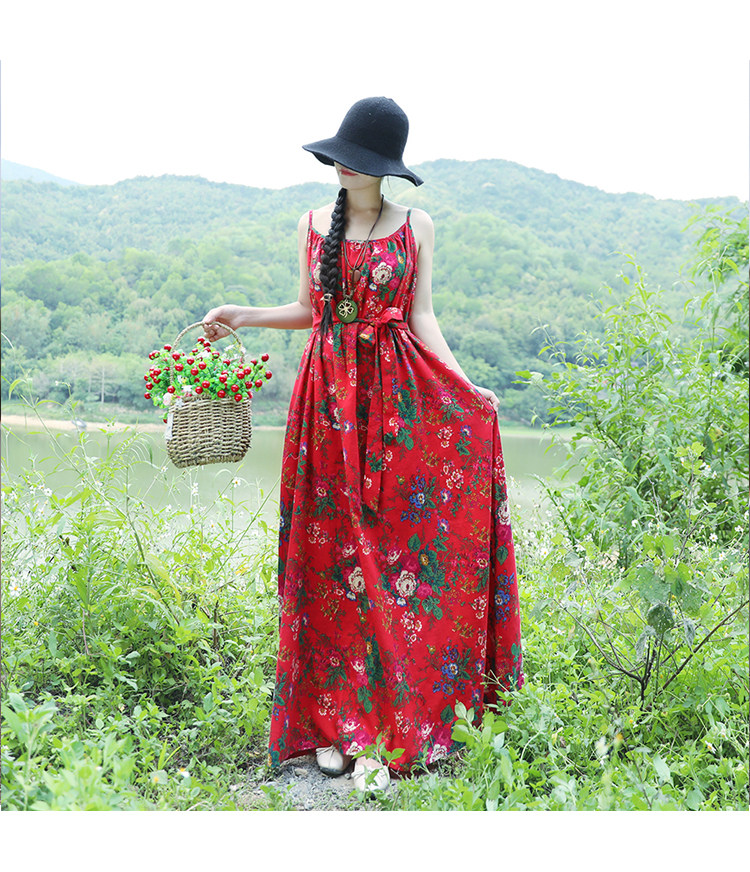 パーティードレス 華やか花柄ノースリーブマキシ丈ワンピース