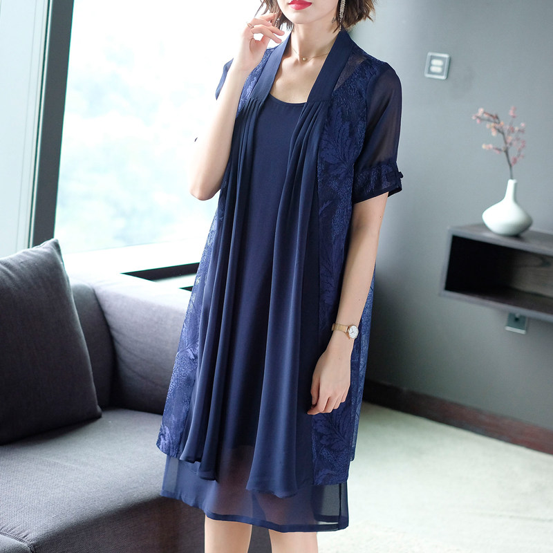 パーティードレス レース刺繍羽織付き上品膝丈ワンピース