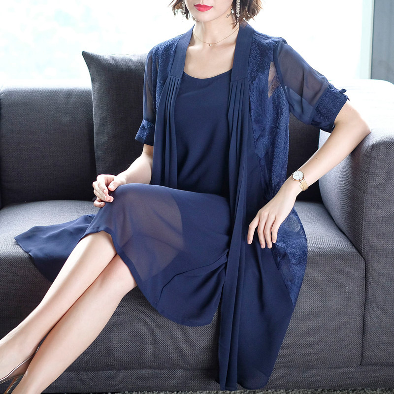 パーティードレス レース刺繍羽織付き上品膝丈ワンピース