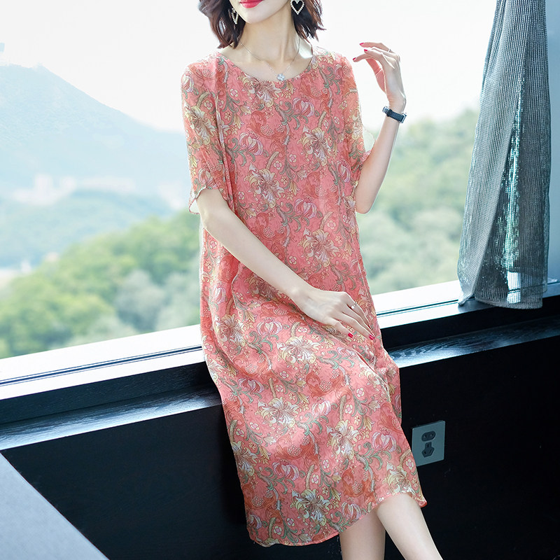 パーティードレス 花柄総レース五分袖膝丈ワンピース