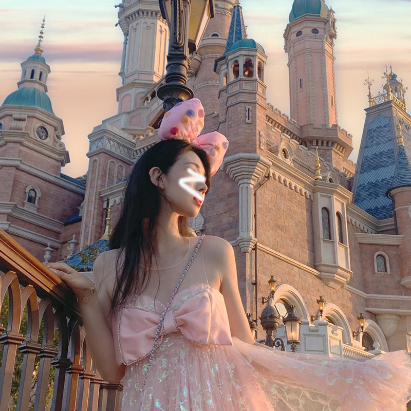 パーティードレス 大きなリボンとスパンコール輝く姫系チュールワンピース