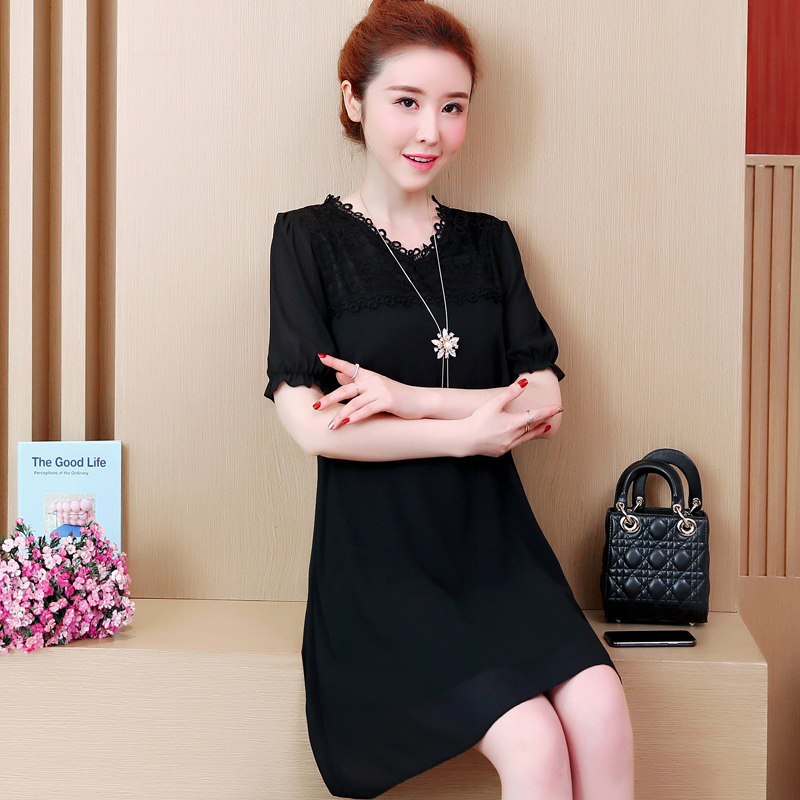 パーティードレス レース襟パフスリーブ膝丈ワンピース