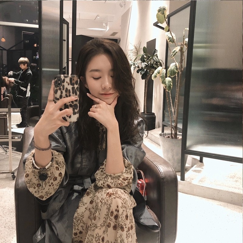 パーティードレス 花柄シフォンスカート切替ニットベスト重ね着風ワンピース