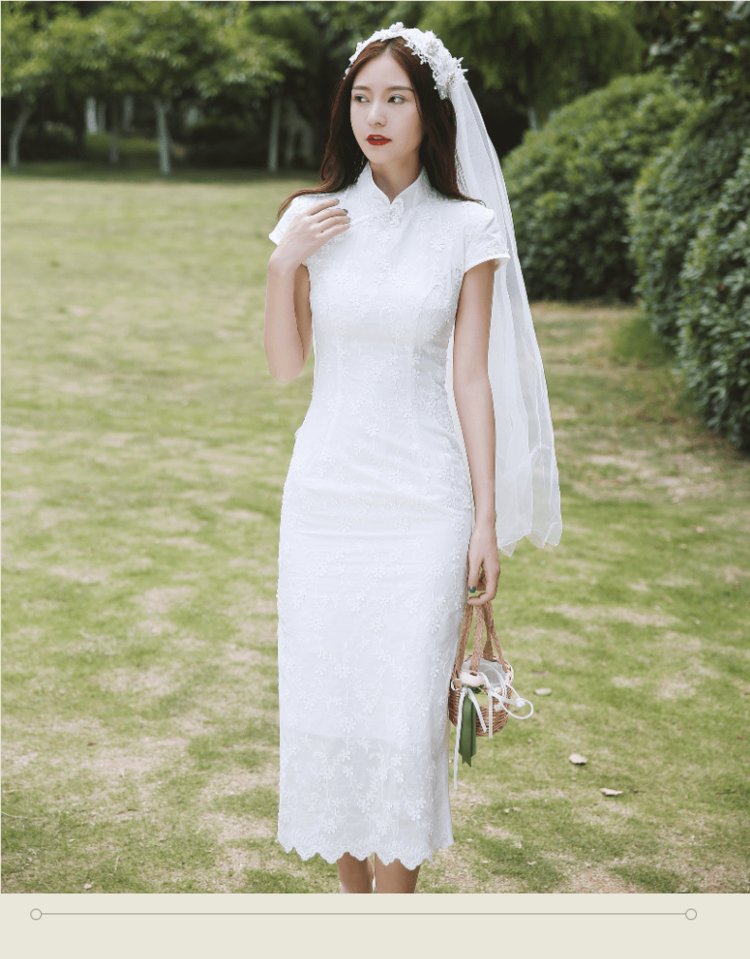 パーティードレス チャイナ襟レースタイトロングワンピース